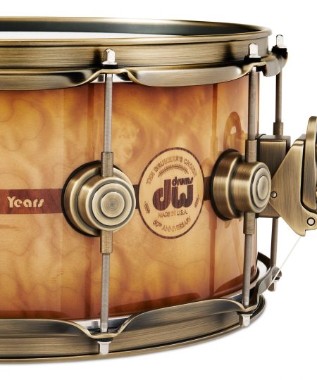 Alternative view of DW Drums 50th Anniversary Ltd. 6.5 x 14 Snare Persimmon and Spruce Burnt Toast Burst Lacquer