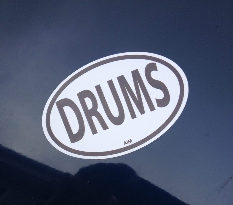 Drummer Gift DRUMS Car Magnet Black and White 4 1/2in. x 3in.