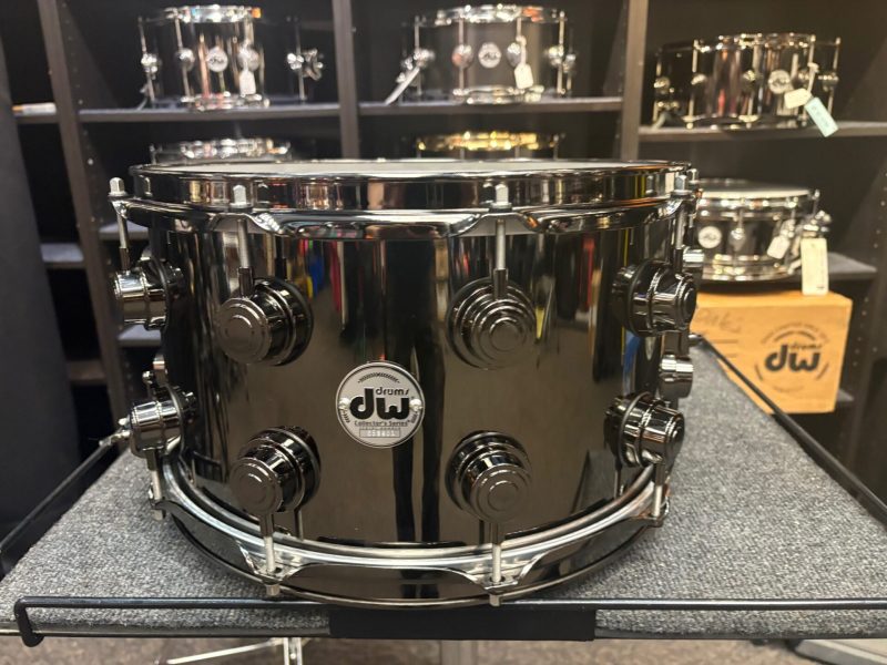 DW Used Collector's 8x14 Black Nickel Brass Snare Drum With Black Hardware