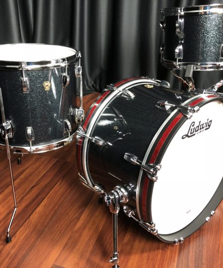 Ludwig Classic Maple Stingray 3pc Black Sparkle 12, 14, 20 Kit Red Sparkle Accent