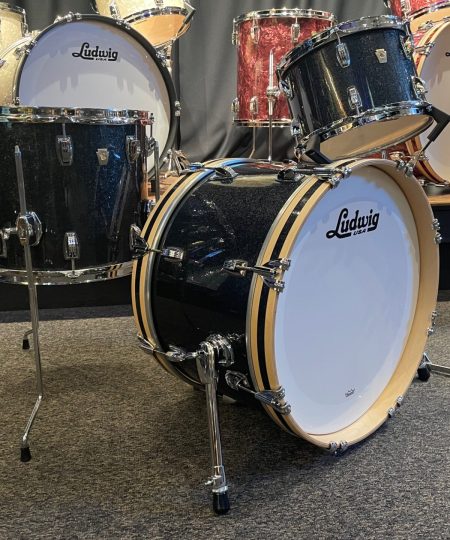 Ludwig Classic Maple Stingray 3pc Black Sparkle Satin Natural Hoops 8x12, 12x14, 12x20 Kit