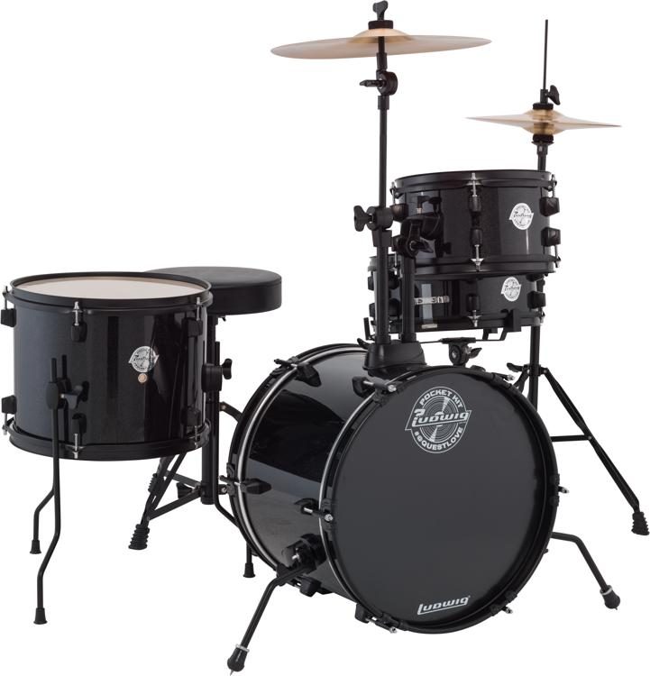 Ludwig Questlove Pocket Kit with Hardware, Cymbals, Throne Black Sparkle