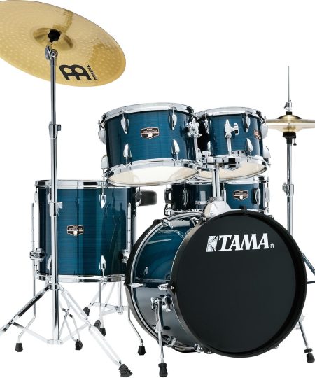 Tama Imperialstar Hairline Blue 18in. Bass 5pc Set IE58CHLB Complete with Hardware, Meinl Cymbals, Throne