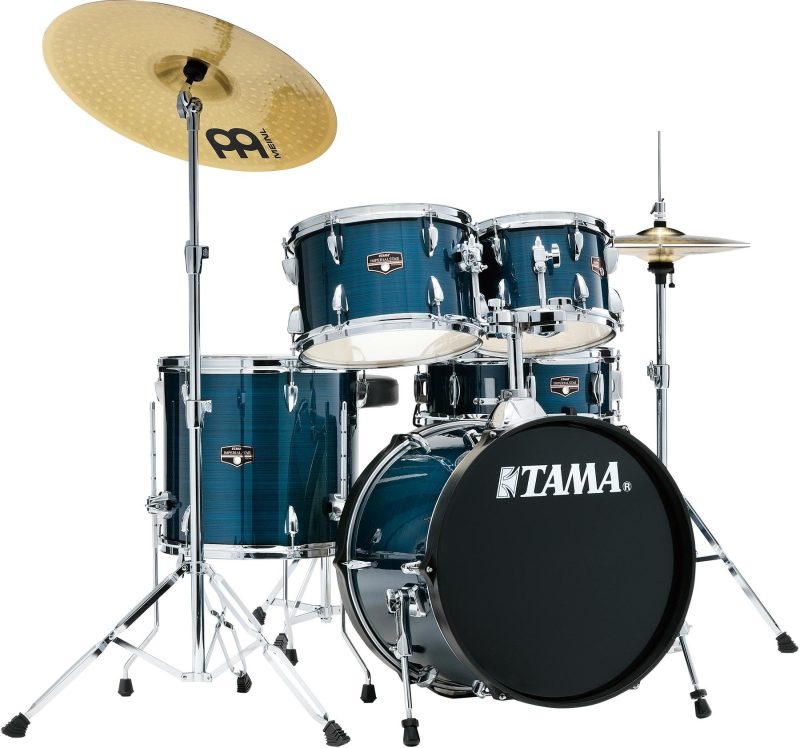 Tama Imperialstar Hairline Blue 18in. Bass 5pc Set IE58CHLB Complete with Hardware, Meinl Cymbals, Throne