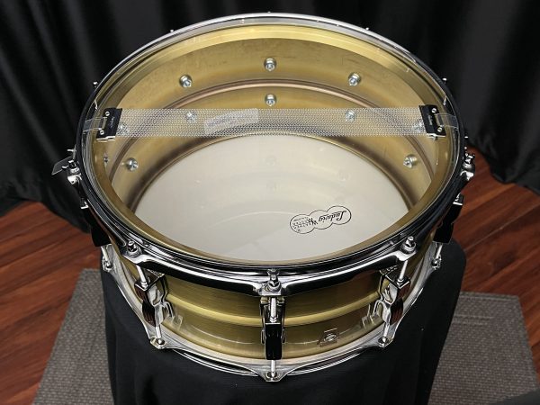 Ludwig Acro six point five by fourteen inch Brushed Brass Snare Drum LB654B interior