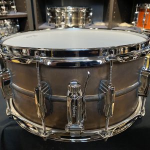 Ludwig Copper Phonic six point five by fourteen inch Snare Drum Natural LC663 showing snare throw off