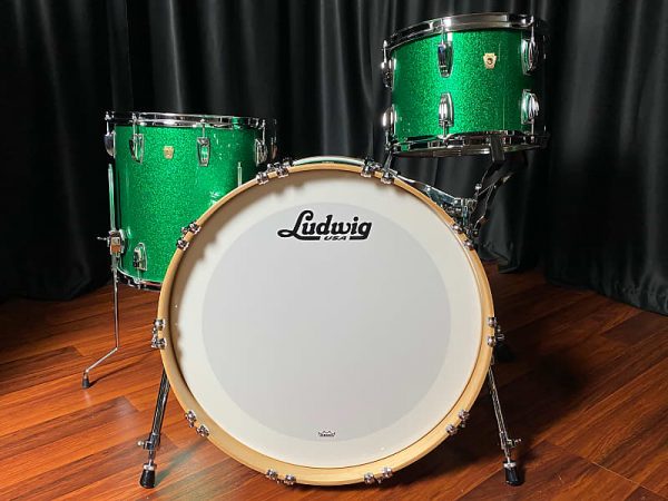 Ludwig Classic Maple Green Sparkle White Marine Bass Hoop Inlay
