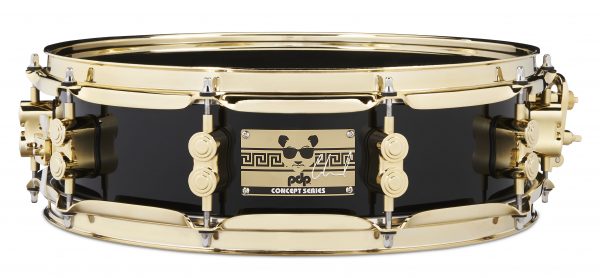 PDP Eric Hernandez Signature piano black piccolo snare drum with gold hardware