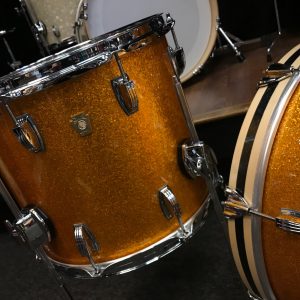Ludwig Classic Maple Stingray Gold Sparkle three piece Kit With Black Sparkle Bass Hoop Inlays