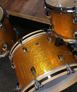 Ludwig Classic Maple Stingray Gold Sparkle three piece Kit With Black Sparkle Bass Hoop Inlays top