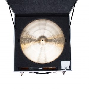 Armand Limited 20-inch Zildjian ride cymbal with case, drumsticks, and white gloves