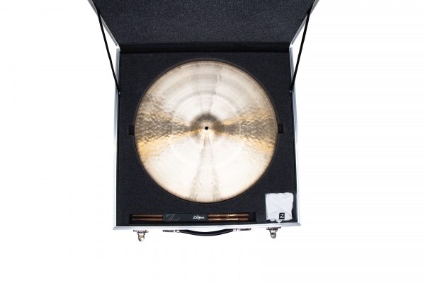 Armand Limited 20-inch Zildjian ride cymbal with case, drumsticks, and white gloves