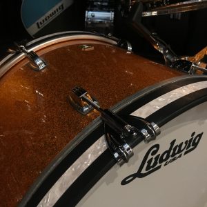 Ludwig Classic Maple Stingray Gold Sparkle three piece Kit With White Marine Bass Hoop Inlays