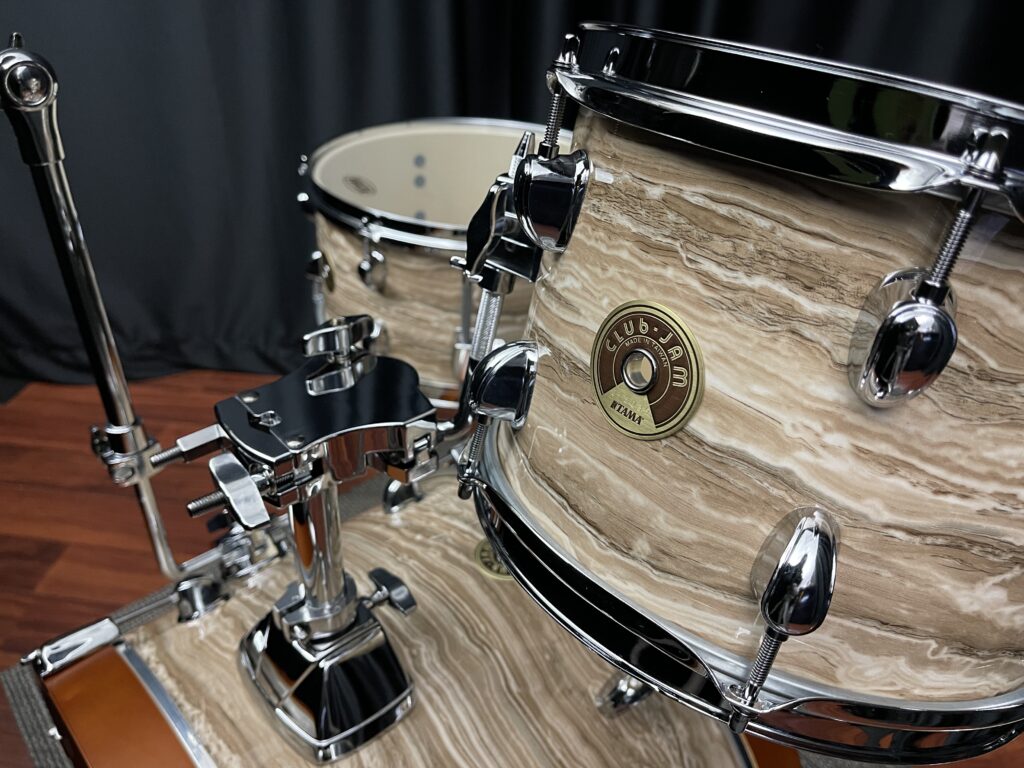 Tama Drums ClubJam 4pc 10, 14f, 18, and Snare Cream Marble Wrap