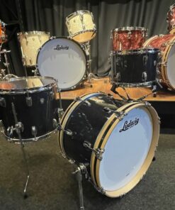 Ludwig Classic Maple Stingray Black Sparkle Satin Natural Hoops  twelve inch tom fourteen inch floor tom twenty inch bass drum