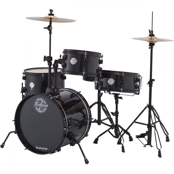 Ludwig Jr. Drum Set Pocket Kit by Questlove Complete w/ Hardware, Cymbals, Throne Black Sparkle