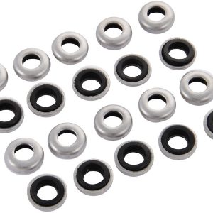 Tama Drums Parts SRW620P Hold Tight Tension Rod Washers 20 Pack. Silver round metal cup with black rubber round cushioned washer inside