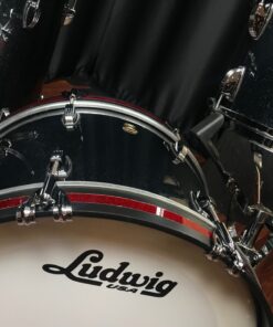 Ludwig Classic Maple Stingray 3pc Black Sparkle 12, 16, 20, Kit 8 Ludwig Classic Maple Stingray Black Sparkle twelve inch tom fourteen inch floor tom twenty inch bass showing script logo
