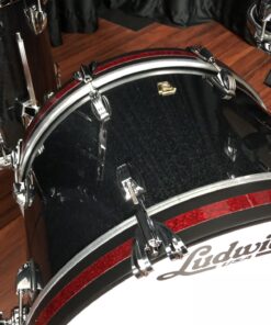 Ludwig Classic Maple Stingray Black Sparkle twelve inch tom fourteen inch floor tom twenty inch bass Kit Red Sparkle Accent