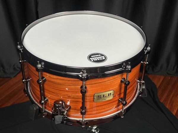 Tama S.L.P. Limited Edition G-Maple 7×14 Snare Drum Gloss Tangerine Zebrawood