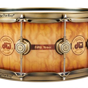 DW Drums 50th Anniversary Ltd. 6.5 x 14 Snare Persimmon and Spruce Burnt Toast Burst Lacquer Pre-Order