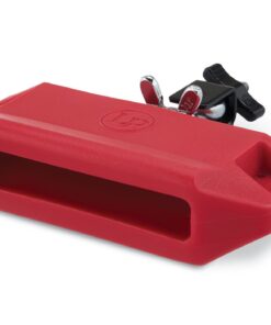 LP Medium Pitch Jam Block LP1207. Red plastic rectangular block with tapered edges and sound hole. black mounting bracket is repositionable. LP logo embossed on top of block