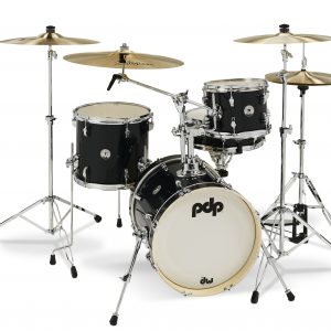 PDP New Yorker Black Onyx Sparkle black sparkle 4 piece set with 10 tom 13 floor tom with legs 16 bass and 14 snare. chrome shell hardware. single tom holder on bass drum
