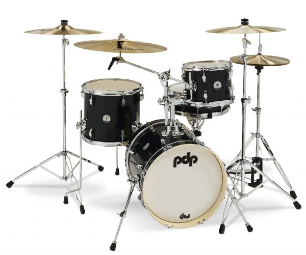 PDP New Yorker Black Onyx Sparkle black sparkle 4 piece set with 10 tom 13 floor tom with legs 16 bass and 14 snare. chrome shell hardware. single tom holder on bass drum