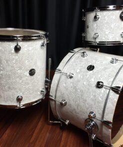 Drum Workshop Performance Series Maple White Marine Pearl 3 piece drum 12 tom 14 floor tom with legs 20 bass drum. chrome shell hardware