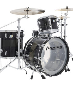 Ludwig Limited Edition 50th Anniversary Vistalite acrylic drum set. 13 tom 16 floor tom with legs 22 bass drum. smoke acrylic center with black sparkle acrylic edges. chrome shell hardware. clear heads. ludwig logo on bass reso head