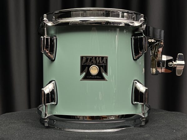 Tama Superstar Classic Maple 8 diameter Light Emerald Blue Green lacquer CLT8ALEG mounted tom with suspension mount