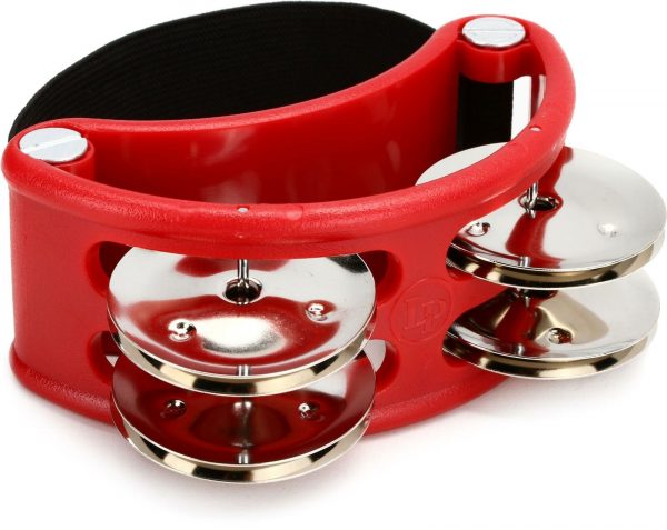LP Red Foot Tambourine with elastic strap and 4 steel nickel plated jingles