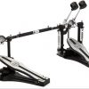 Mapex P410TW Double Bass drum chain drive Pedal with metal bass plates under each footboard. Reversible beaters. pedal is silver and black
