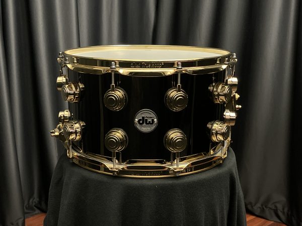 DW Collector's Black Nickel Over Brass 8x14 Snare with Gold Hardware