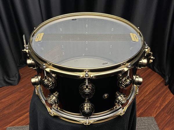 DW Black Nickel Over Brass 8x14 Snare With Gold Hardware Snare Side