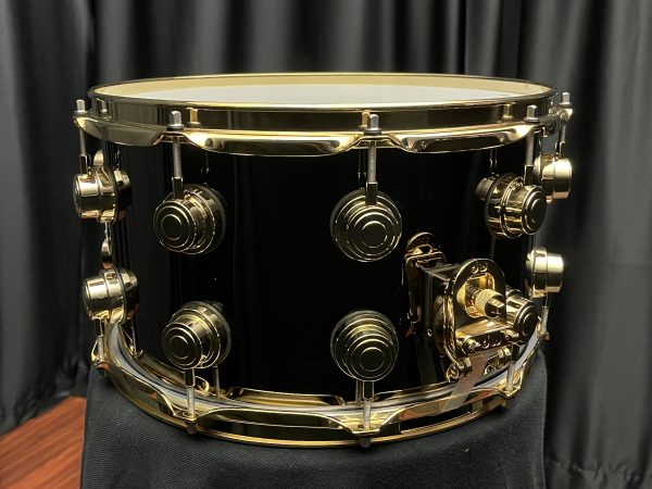 DW Black Nickel Over Brass 8x14 Snare With Gold Hardware Snare Throw-off