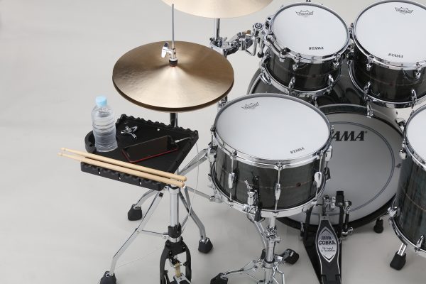 Tama TAT10 accessory tray shown in use on hi hat stand.
