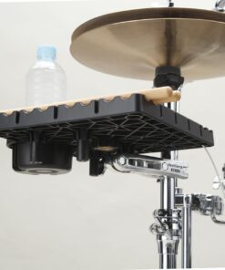 Tama TAT10 accessory tray shown in use on hi hat stand bottom view.