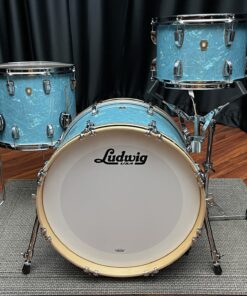 Beautiful Ludwig Stingray  Glacier Blue Maple kit with black sparkle accent bass hoop inlays