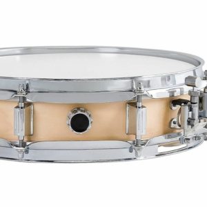 Ludwig 3x13 Maple Basswood piccolo snare drum natural finish showing throw off and internal tone control