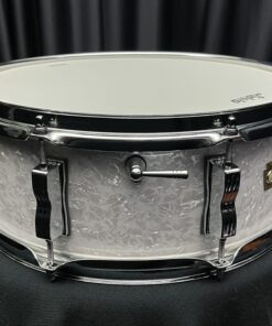 Ludwig Jazz Fest 5.5x14 snare drum in white marine pearl finish. Legacy Mahogany shell. Showing baseball bat internal tone control