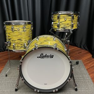 ludwig usa classic maple downbeat drum set in lemon oyster wrap twelve inch tom fourteen inch floor tom and twenty inch bass drum from front