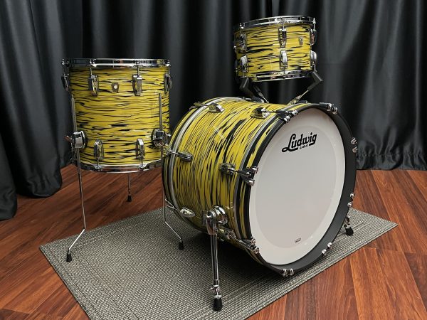 ludwig usa classic maple downbeat drum set in lemon oyster wrap twelve inch tom fourteen inch floor tom and twenty inch bass drum side view