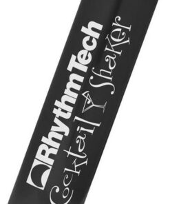 Rhythm Tech Black Metal shaker with white rhythm tech logo and Cocktail Shaker silkscreened on side