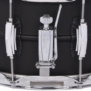 Ludwig Black Beauty six point five by fourteen brass snare drum in flat black finish snare throw off
