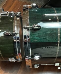 Tama Star Bubinga three piece B stock drum set in Dark Green Cordia showing hue mismatch between twelve inch tom and 14 inch floor tom