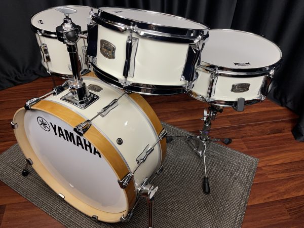 Yamaha Stage Custom Hip four piece drum set in Classic White finish alternate view