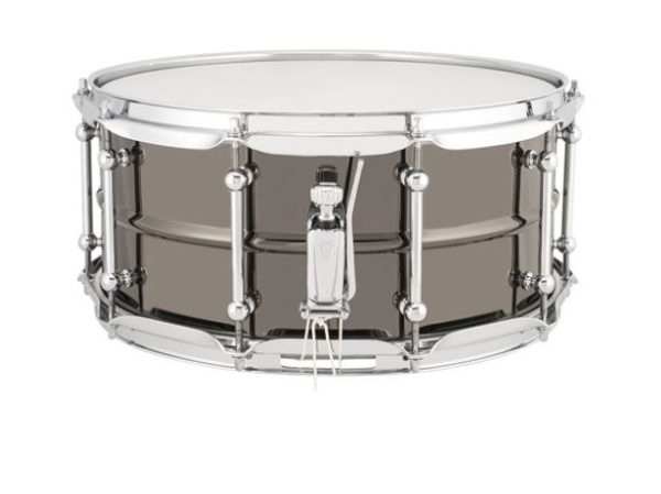 Ludwig Universal Brass five point five by fourteen inch brass shell snare drum throw off