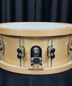 Pacific drum company six point five by fourteen inch concept maple snare drum with maple counterhoops in a natural maple finish mag throw off