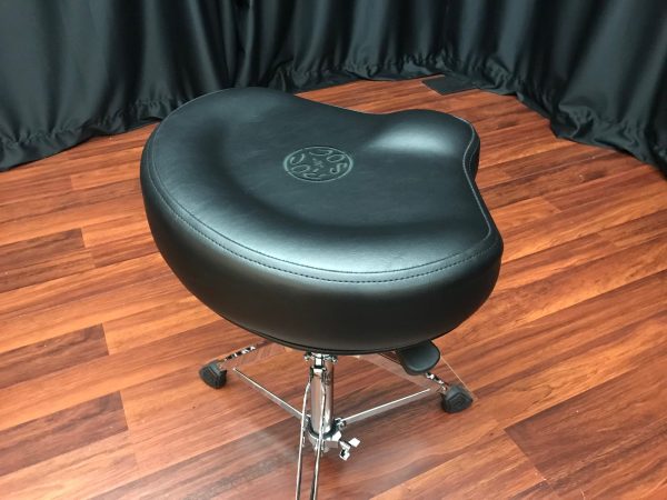 Roc n soc black vinyl saddle seat throne with chrome pneumatic base top viewed from back